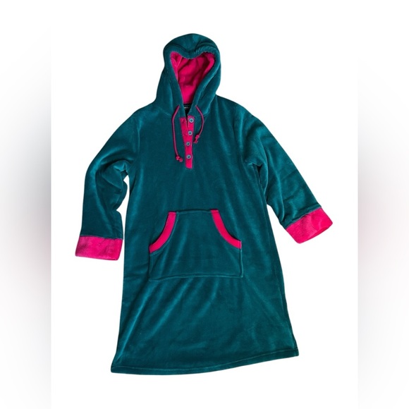 Alexander Del Rossa Like new Teal and Pink Hooded Pullover Robe medium - Picture 5 of 9